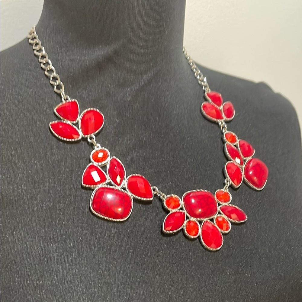 Red Circular Statement Necklace - image 4